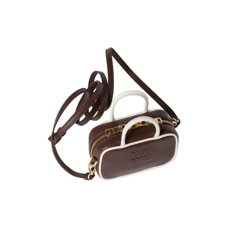 MIU MIU Beau Calfskin Shoulder Bag, Crossbody Bag, Handbag Mini Women's Heather Wood & White-1