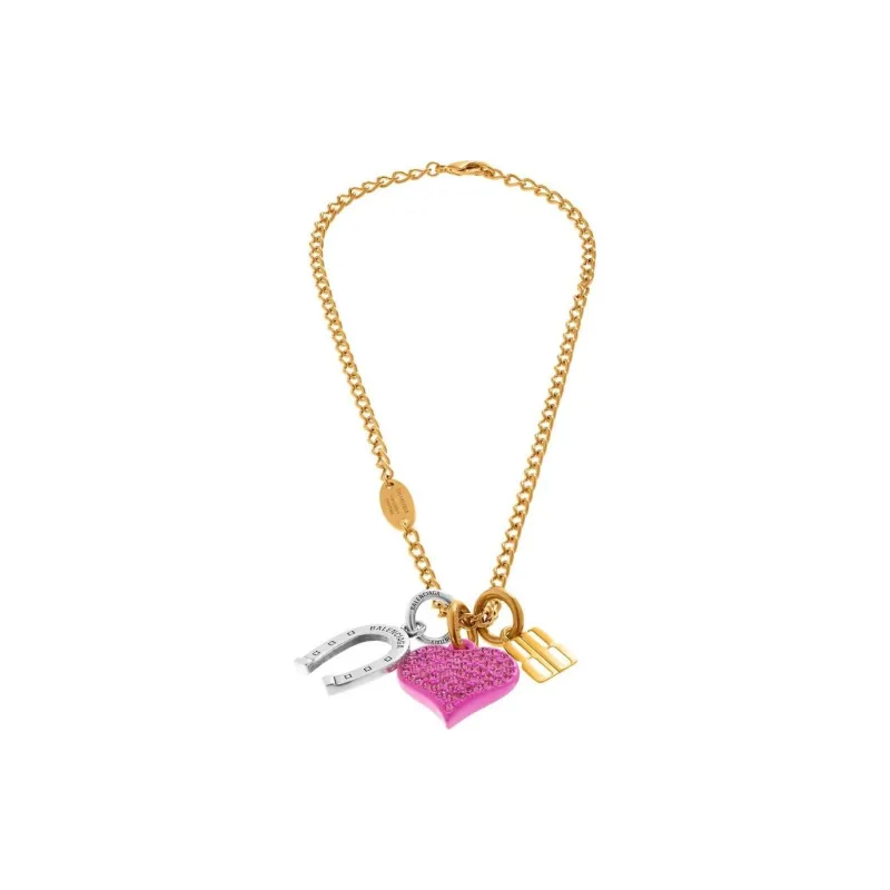 Balenciaga Brass Recycled Brass Zinc Alloy Glass Rhinestone Necklaces Women's Gold-2