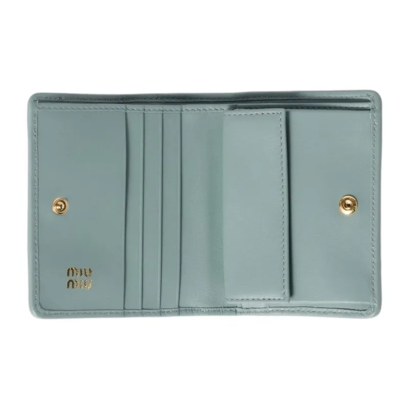 MIU MIU Matelassé Lambskin Wallet Trumpets Women's Light Blue-3