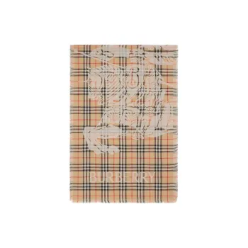 Burberry Equestrian Knight Motif Checked Frayed Edge Scarf