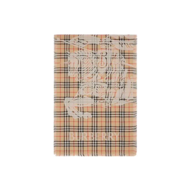 Burberry Equestrian Knight Motif Checked Frayed Edge Scarf-0