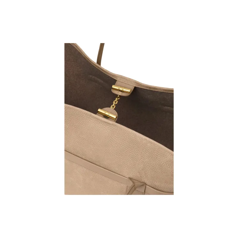 Loro Piana Calfskin Tote Bag Shopping Bag Handbag Large Size Women's Taupe-4