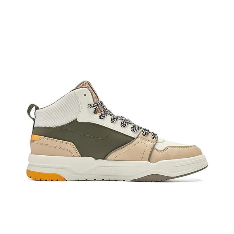 QIAODAN Starry HI Anti Slip Wear Resistant High Top Skateboard Shoes Men's White Beige Green-1