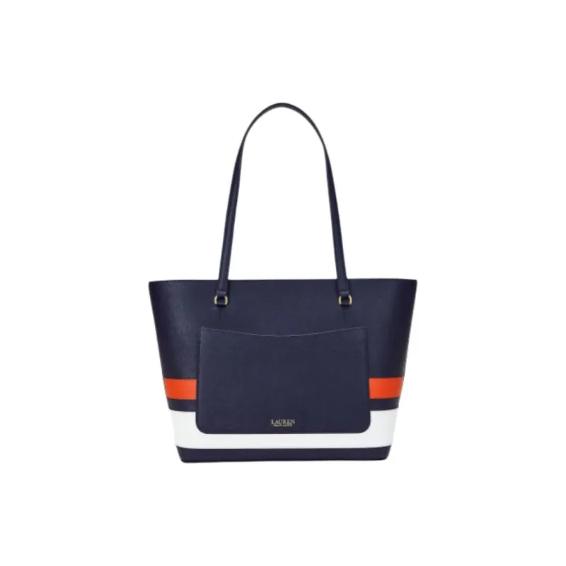 Ralph Lauren Cow Leather Tote Bag Shopping Bag Shoulder Bag Medium Size Women's Dark Blue Red White-2