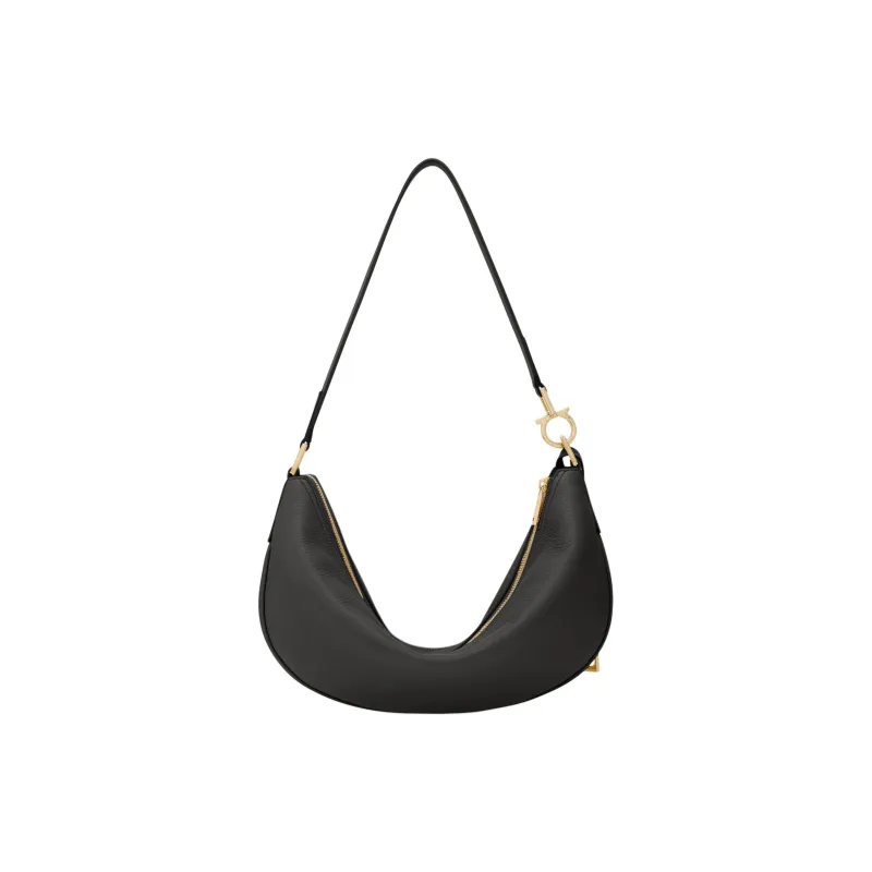 FERRAGAMO Cow Leather Crescent Bag Shoulder Bag Medium Size Women's Black-3