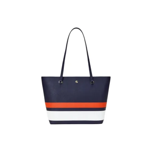 Ralph Lauren Cow Leather Tote Bag Shopping Bag Shoulder Bag Medium Size Women's Dark Blue Red White