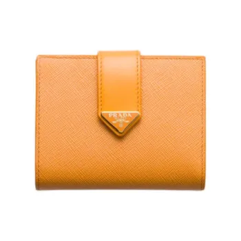 PRADA Cow Leather Wallet Women's Mustard Yellow