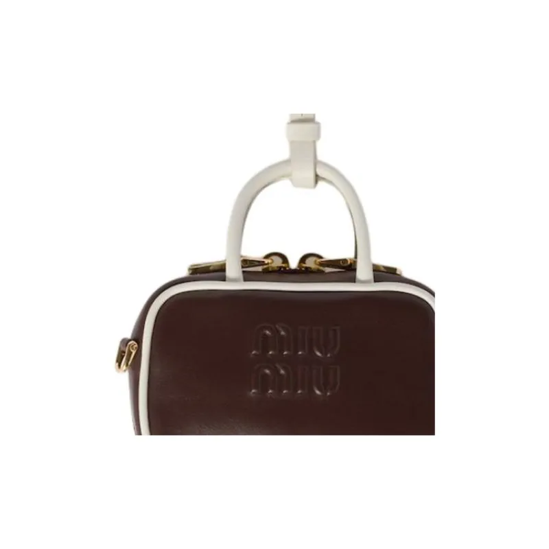 MIU MIU Beau Calfskin Shoulder Bag, Crossbody Bag, Handbag Mini Women's Heather Wood & White-4