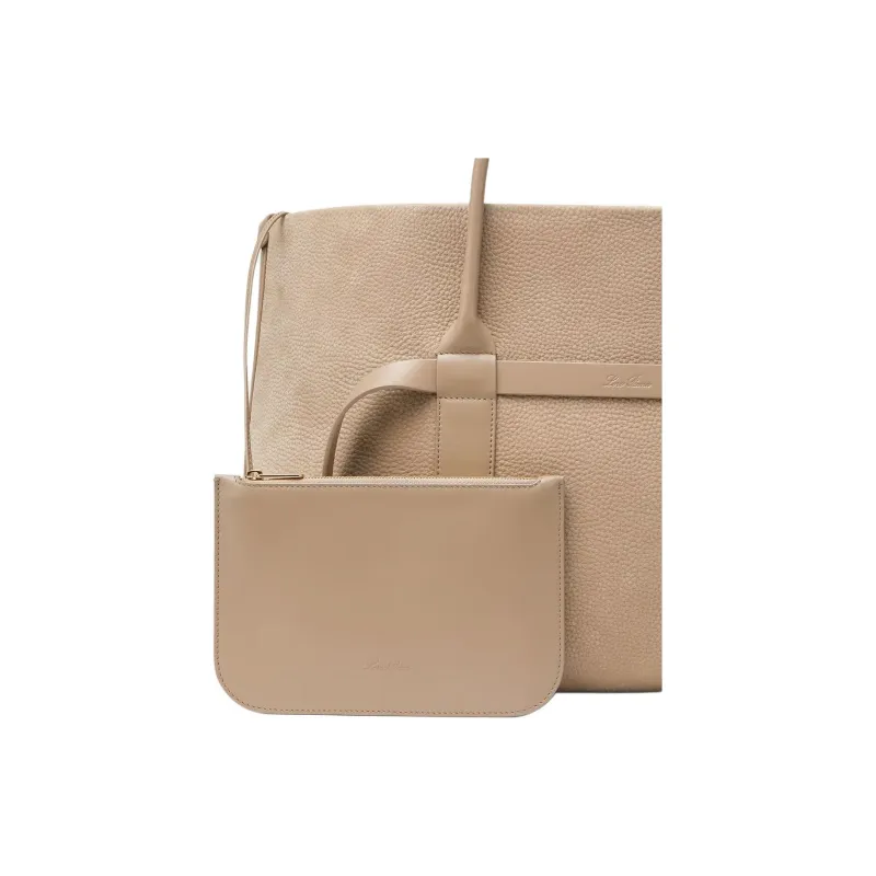 Loro Piana Calfskin Tote Bag Shopping Bag Handbag Large Size Women's Taupe-6