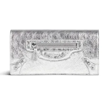 Balenciaga Le City Lambskin Wallet Women's Silver