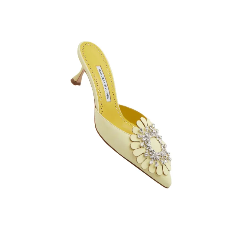 MANOLO BLAHNIK Closed Toe Slippers 5cm Women's Yellow-3