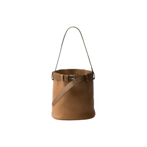 prada Match Cow Leather Bucket Bag, Shoulder Bag Women's Caramel Brown
