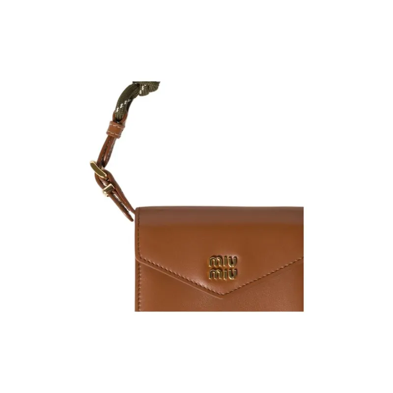 MIU MIU Leather Portable Wallet Women's Cognac Forest Green-4