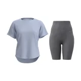 Misty Blue Short-Sleeved+Limestone Knee-Length Pants
