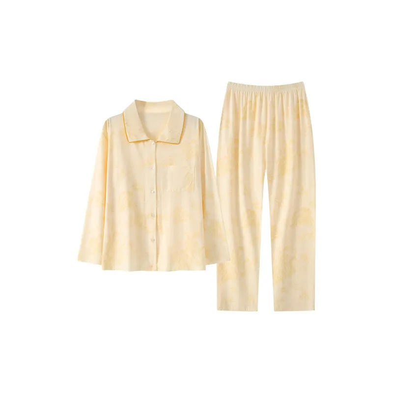 Huggy Kissy Pajama Set Women's Beige Yellow-0