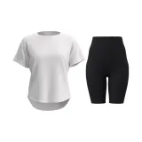 Pure White Short-Sleeved Shirt+Starry Black Knee-Length Pants