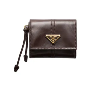 PRADA Cow Leather Wallet Small Size Women's Dark Brown