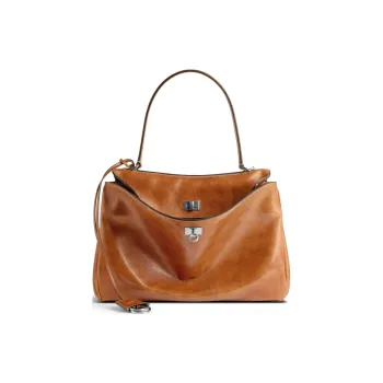 Balenciaga Rodeo Lambskin One Shoulder Handbags Medium Size Women's Brown