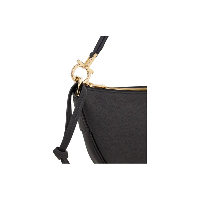 FERRAGAMO Cow Leather Crescent Bag Shoulder Bag Medium Size Women's Black-5