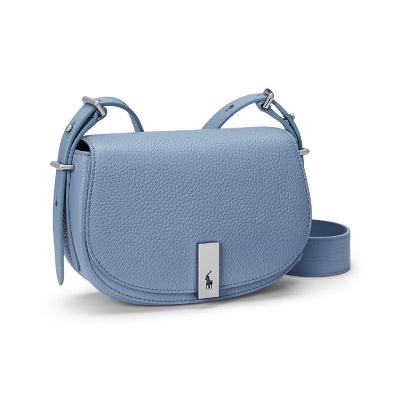 Polo Ralph Lauren Polo ID Cow Leather Saddle Bags Shoulder Bags Mini Women's Off-White Denim Blue-1