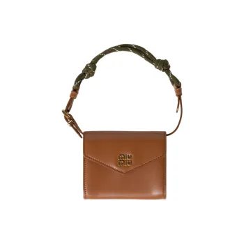 MIU MIU Leather Portable Wallet Women's Cognac Forest Green