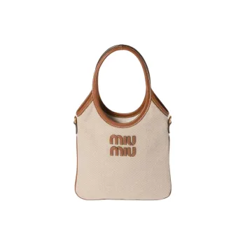 MIU MIU Ivy Cotton One Shoulder Handbags Regular Women's Beige & Brandy