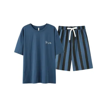 White Ran Pajama Set Men's Royal Blue