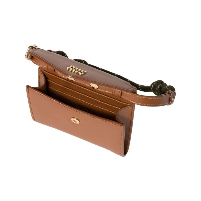 MIU MIU Leather Portable Wallet Women's Cognac Forest Green-2