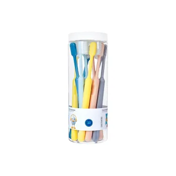 CHENYISHENG Candy Color Macaron Toothbrush 10 Pack Adults' Household Round Bucket Soft Bristle Toothbrush