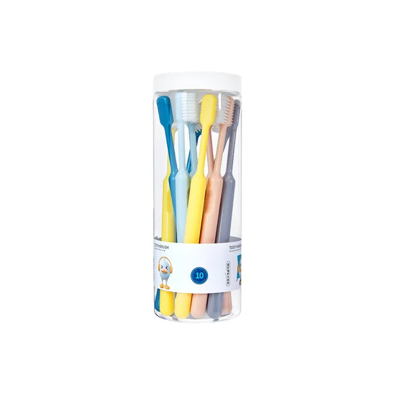 CHENYISHENG Candy Color Macaron Toothbrush 10 Pack Adults' Household Round Bucket Soft Bristle Toothbrush-0