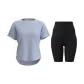 Misty Blue Short-Sleeved Shirt+Starburst Black Knee-Length Pants