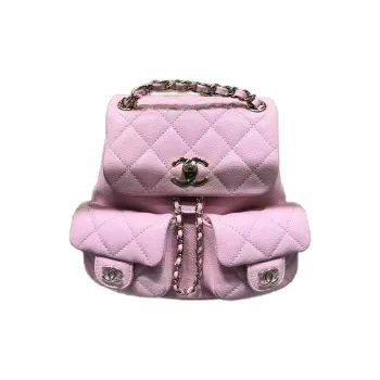 CHANEL Litchi Grain Cow Leather Backpack Small Size Women's Pink