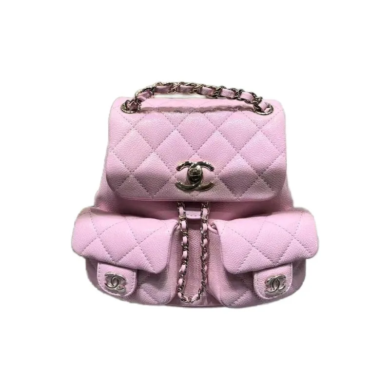 CHANEL Litchi Grain Cow Leather Backpack Trumpets Women's Pink-0