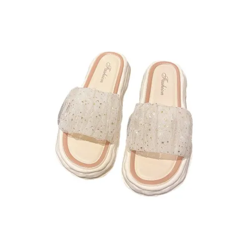 ECAC Quiet Summer Sandal Shoes For Women's Slip on With Lace Pearl Fairy Slippers Platform Soft Sole