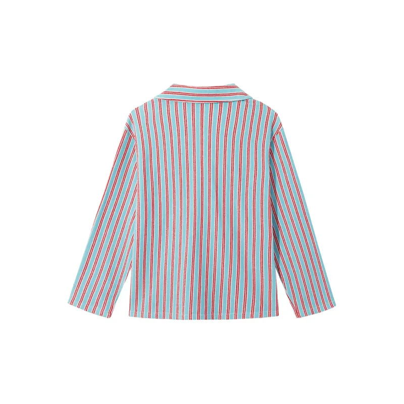 Ouyang Shirt Women's Blue Red Stripes-1