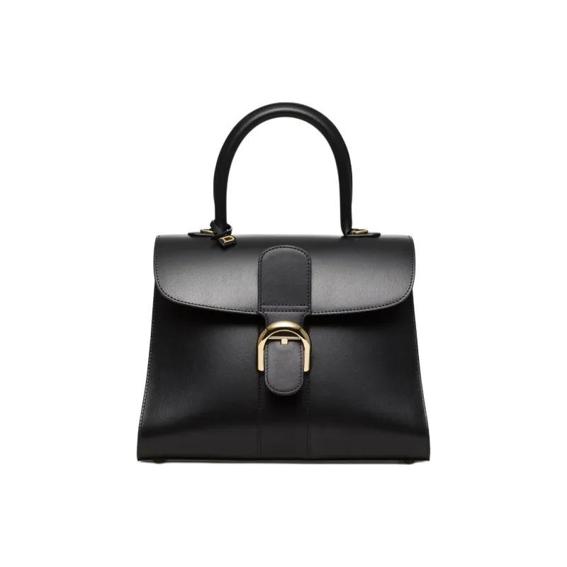 Delvau Brillant Box Calf Calfskin One Shoulder Handbag Medium Size Women's Black-0