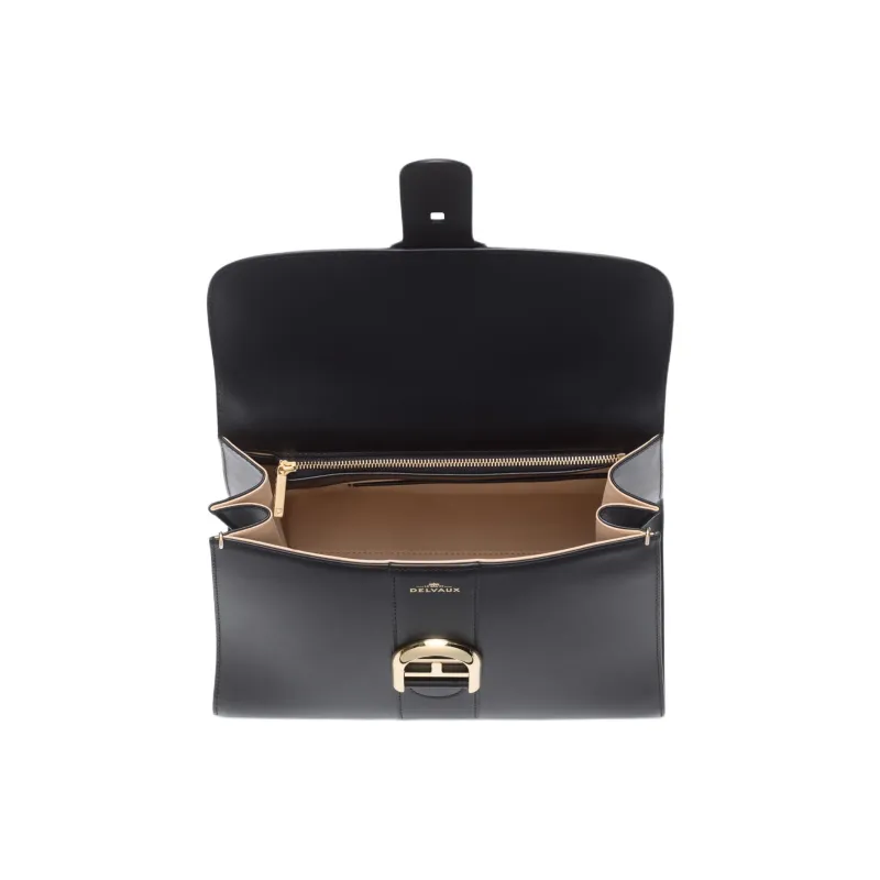 Delvau Brillant Box Calf Calfskin One Shoulder Handbag Medium Size Women's Black-2