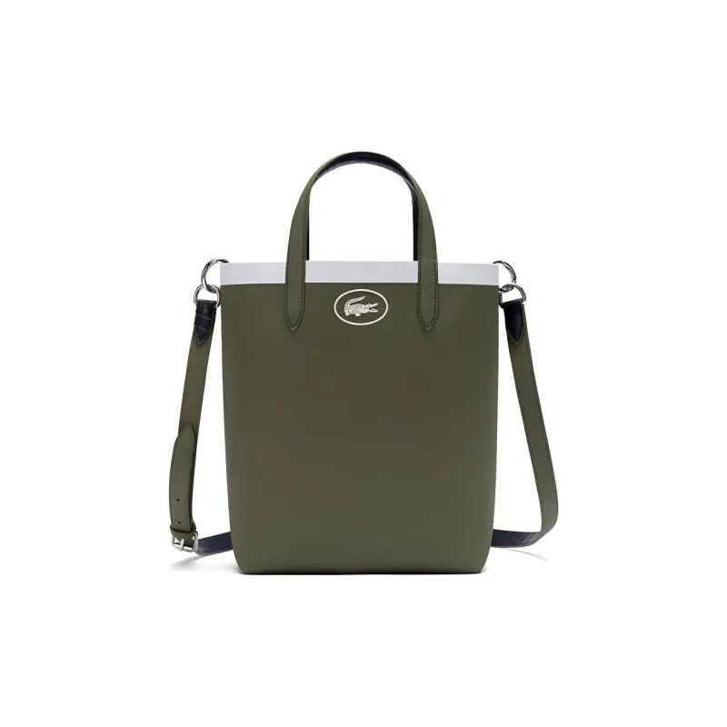 LACOSTE PVC Tote Bag Shopping Bag Shoulder Bag Crossbody Bag Handbag Medium Size Women's Olive Green & Dark Blue-1