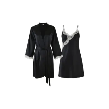 MY BODY Silk Pajama Set Women's Amber Black