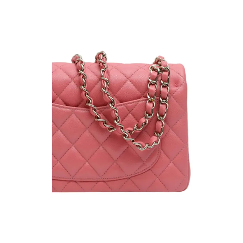 CHANEL Classic Flap CF Caviar Calfskin Shoulder Bag, Crossbody Bag Women's Pink-4