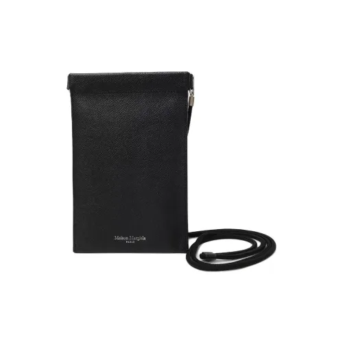 Maison Margiela Grained Leather Cell Phone Pouch Unisex Black