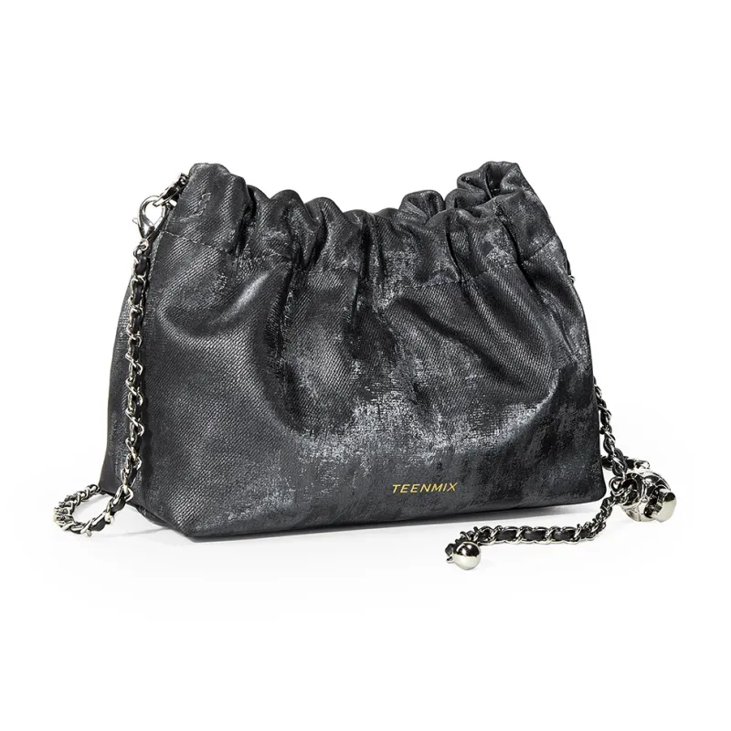 Teenmix Synthetic Leather With Cow Leather Shoulder Bag Regular Women's Olive Green/Graphite Black-2