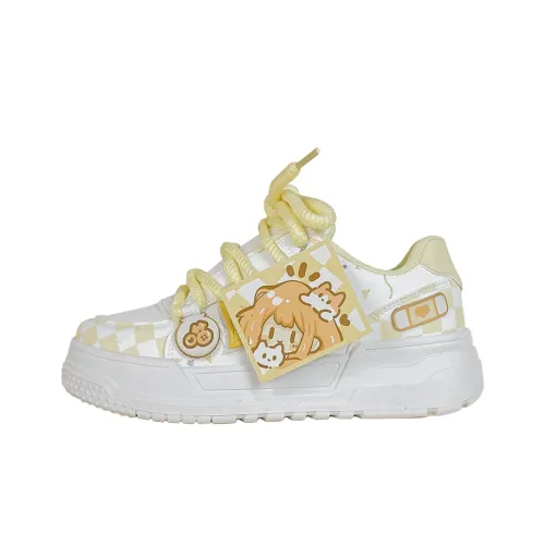 A&M Slip-Resistant Cushioning Abrasion-Resistant Low-Top Skateboard Shoes Women's Beige Yellow
