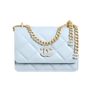 CHANEL Lambskin Crossbody Bag Clutch Small Size Women's Light Blue Baby Blue