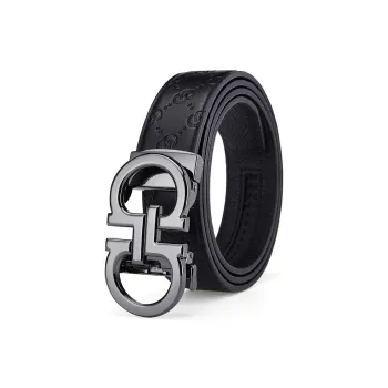GUSKI Top Grain Cow Leather Belt, Husband's Belt Men's Gunmetal Width 3.5cm Gift Box Set