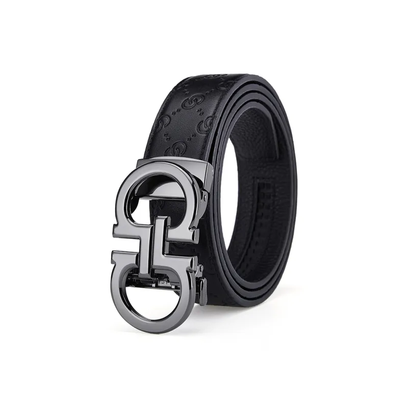 GUSKI Top Grain Cow Leather Belt, Husband's Belt Men's Gunmetal Width 3.5cm Gift Box Set-0