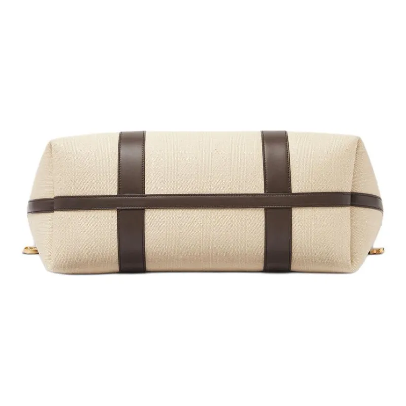 Loro Piana Ghiera Mulberry Silk Tote Bag Shopping Bag Handbag Large Size Women's Cream Amber-3