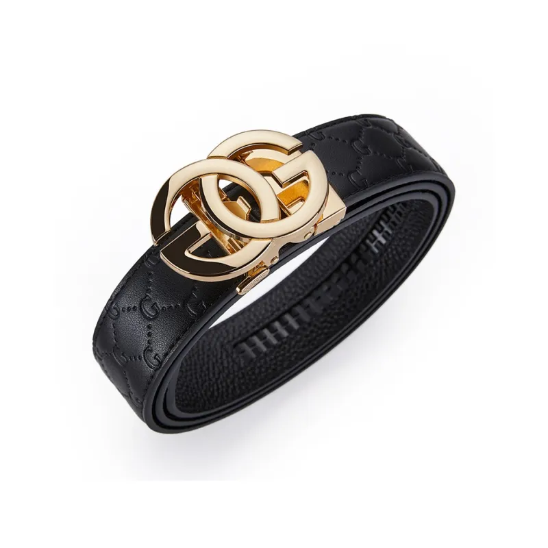 GUSKI Top Grain Cow Leather Automatic Buckle Belt, Husband's Belt Men's Gunmetal Width 3.5cm Gift Box Set-6