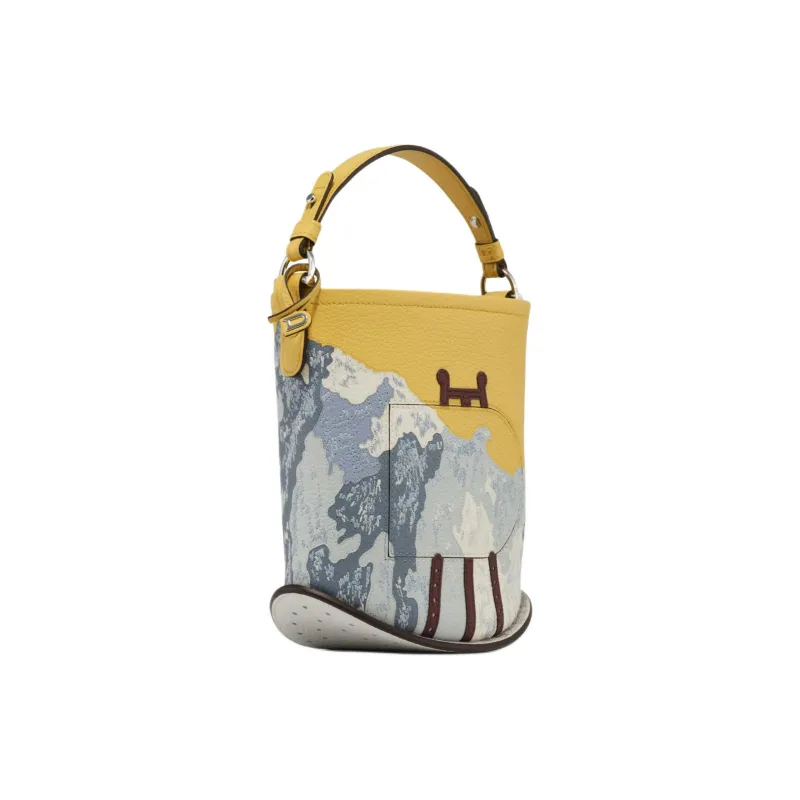 Delvau Pin Soft Grained Calfskin Handbag Mini Women's Yellow & Light Blue-1