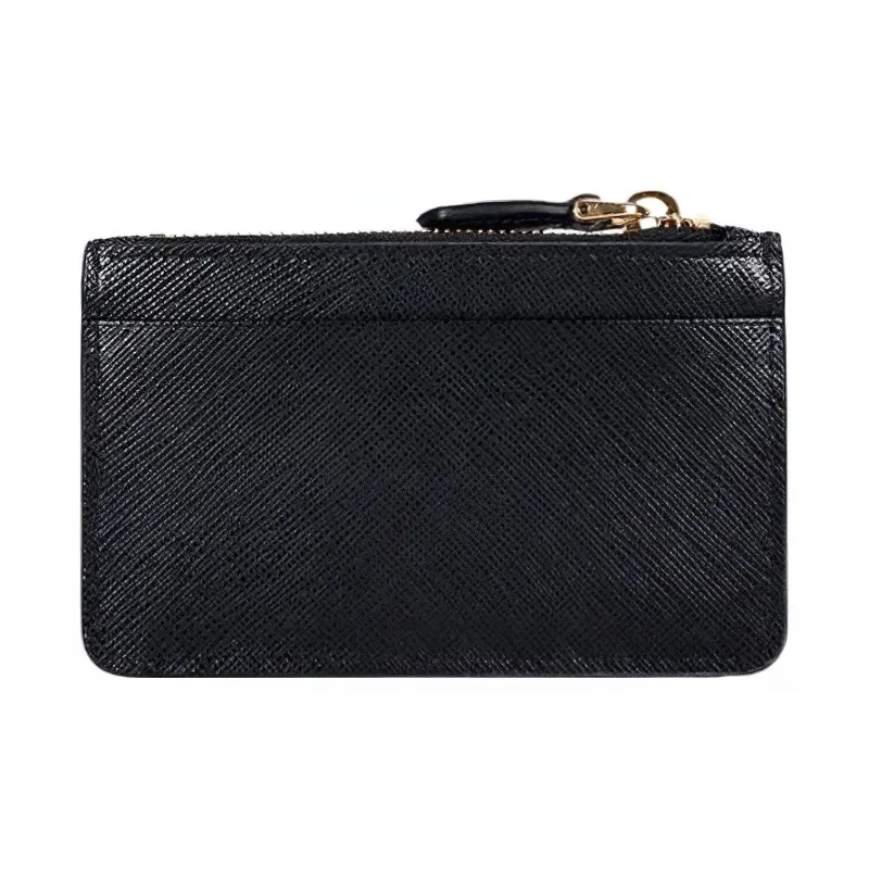 PRADA Leather Card Clip Wallets Women's Black-3